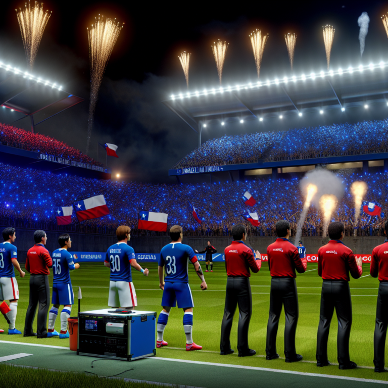Equipo de fútbol Universidad de Chile en Copa Libertadores celebrando con fuegos artificiales
