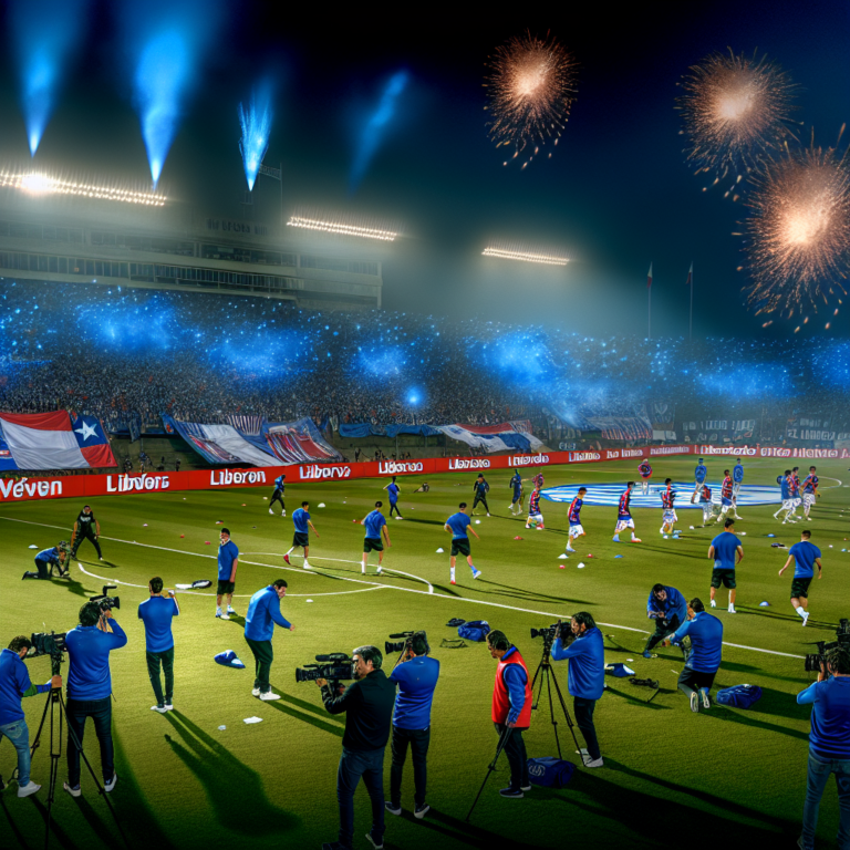 Noche mágica en el partido Universidad de Chile vs Estudiantes con fuegos artificiales y una multitud azul