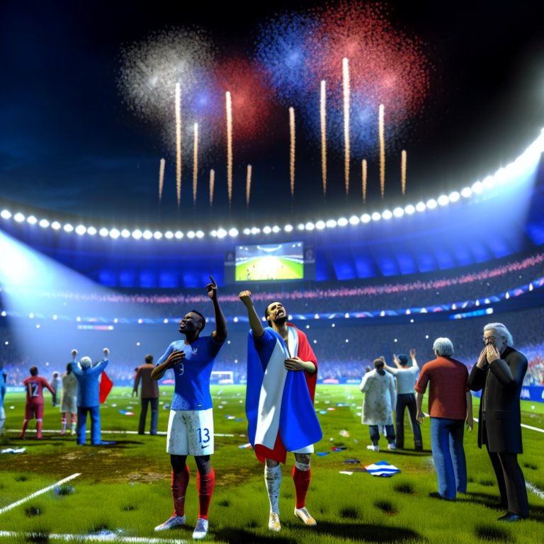Jugadores celebran la victoria del PSG sobre Arsenal bajo fuegos artificiales en estadio