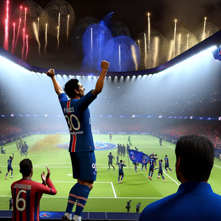 Celebración de la victoria del PSG sobre Arsenal en un estadio vibrante