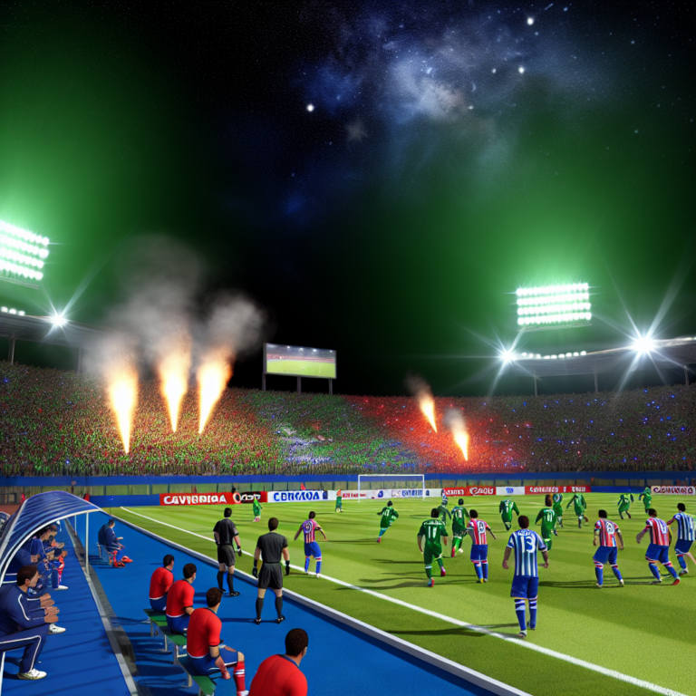 Noche estrellada en el partido Cerro Porteño vs Palmeiras con fuegos artificiales