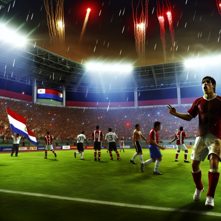 Futbolistas en acción durante un partido del Cerro Porteño vs Palmeiras con fuegos artificiales de fondo