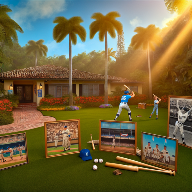 Homenaje a Chet Lemon fallece, con fotos y memorabilia de béisbol en un jardín tropical