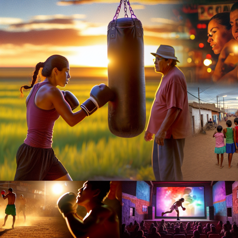 Escenas de película sobre Jennifer Salinas destacando entrenamiento de boxeo y vida rural
