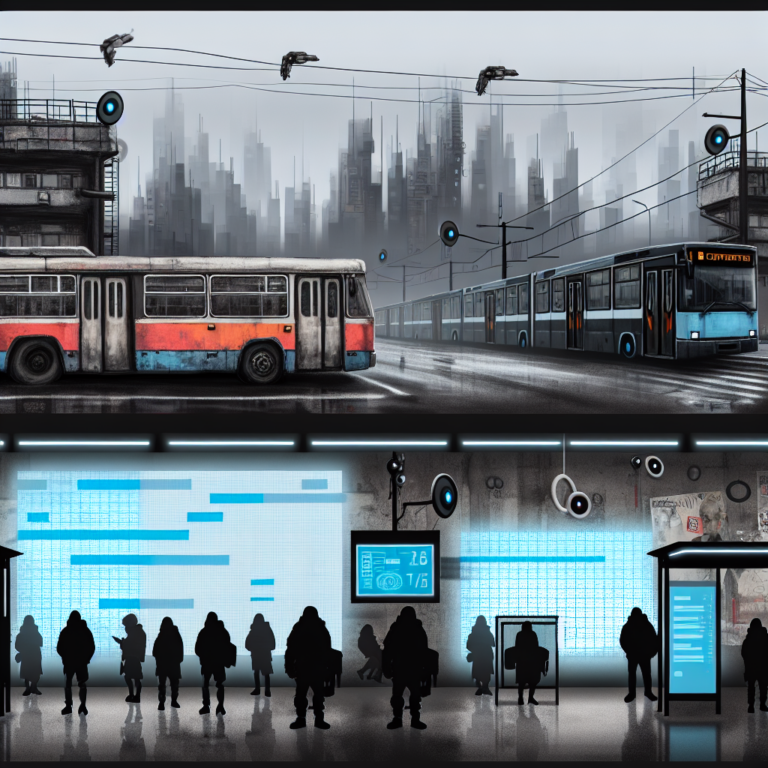 Autobuses deteriorados en una apacible ciudad, reflejo de la crisis del transporte público.