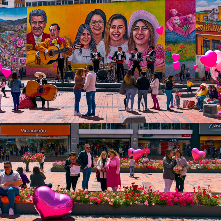 Celebración del Día de las Madres con música en vivo y decoración festiva en plaza urbana