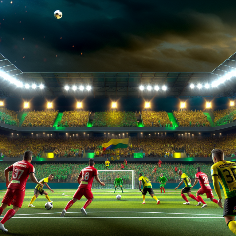 Partido emocionante de fútbol Bucaramanga vs. Medellín en estadio iluminado