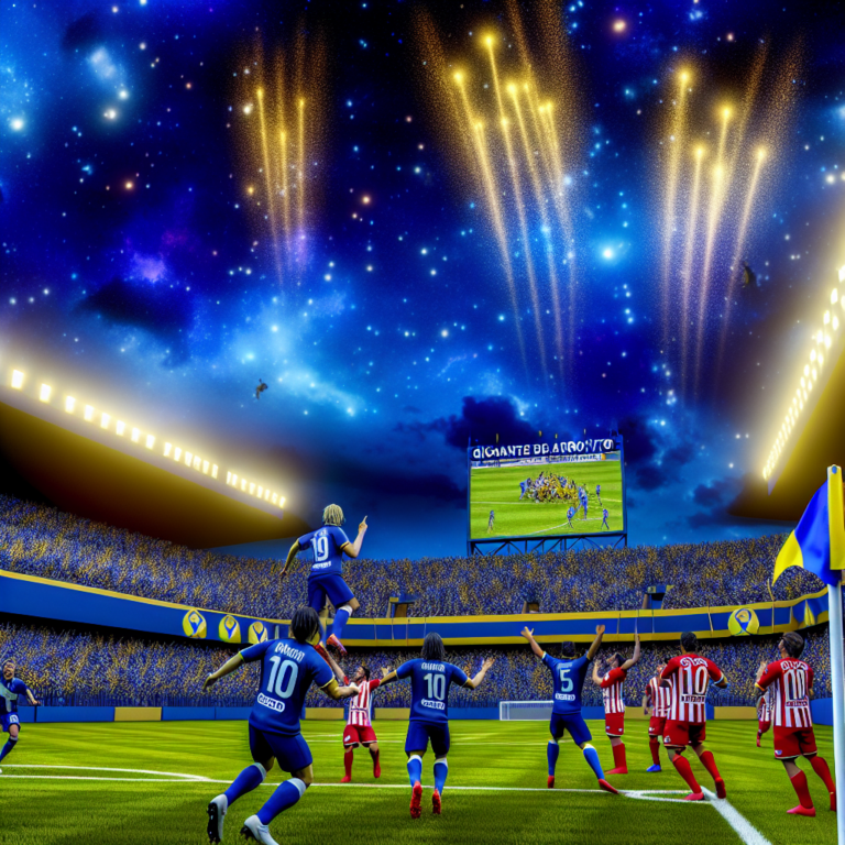 Jugadores de Rosario Central celebrando victoria en estadio lleno con fuegos artificiales