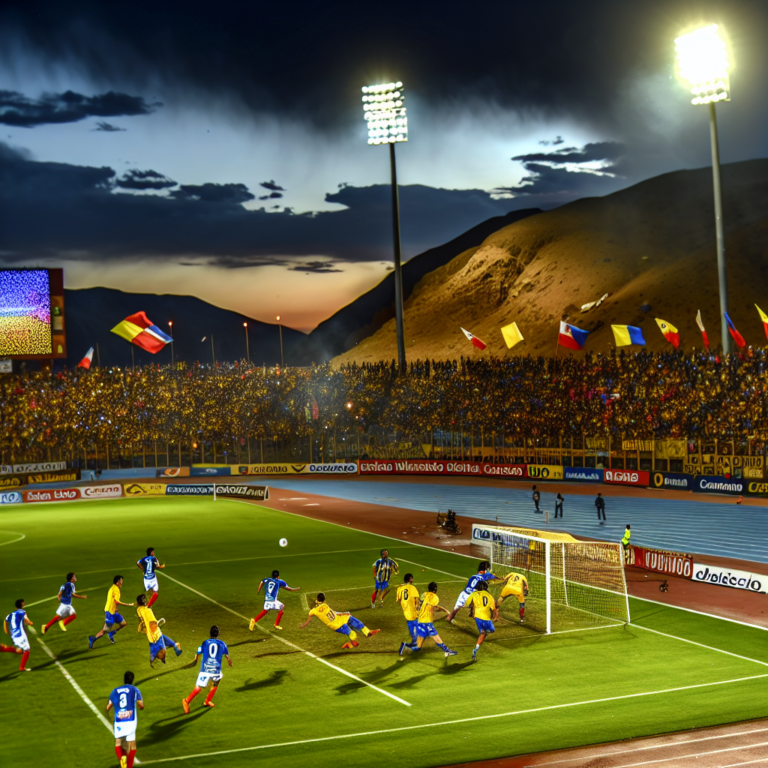 Partido de San Marcos de Arica en Copa Chile con estadio lleno al atardecer.