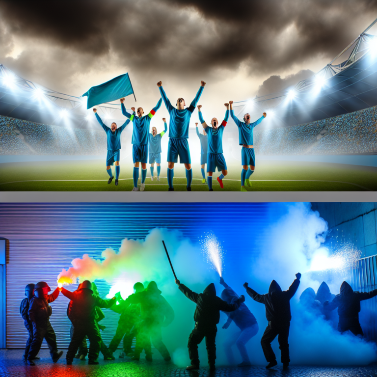 Equipo del Celta de Vigo celebrando una victoria en el campo con luces estadio