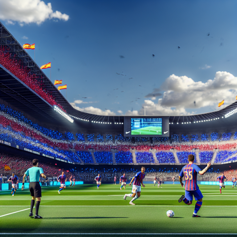 Jugadores del FC Barcelona y Real Madrid en el Clásico en un estadio lleno