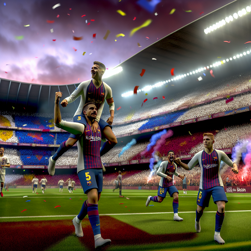 Celebración Triunfal en el Clásico Barcelona vs Real Madrid Jugadores del Barcelona celebrando gol en el Clásico contra Real Madrid