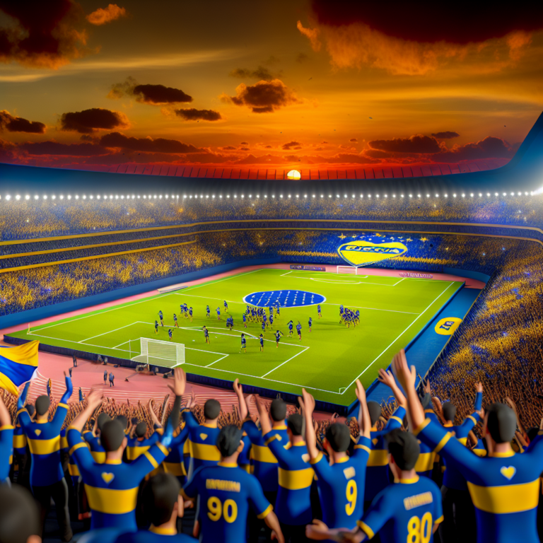 Partido en estadio de Boca Juniors, lidera el Apertura con multitud animada al atardecer
