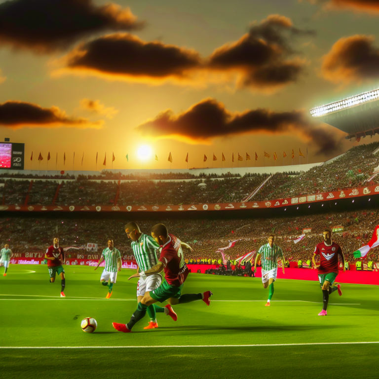 Jugadores del Betis y Osasuna compiten durante el partido al atardecer que termina en empate
