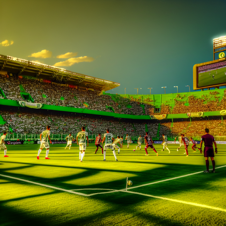 Partido de fútbol destacando a Atlético Nacional como candidato al título en un estadio lleno.