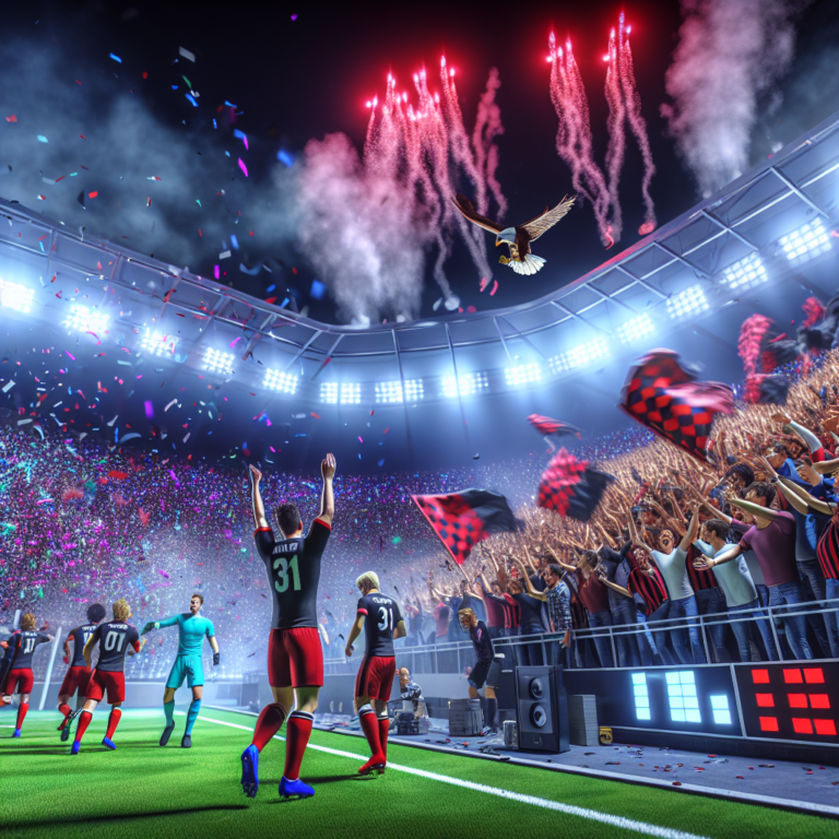 Jugadores y aficionados celebrando en Clásico Nacional del Clausura 2025 en estadio iluminado