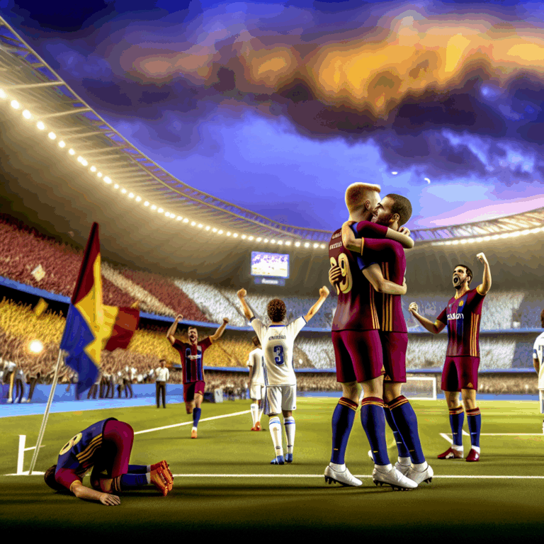 Celebración del equipo de Barcelona tras vencer al Real Madrid en un emocionante partido