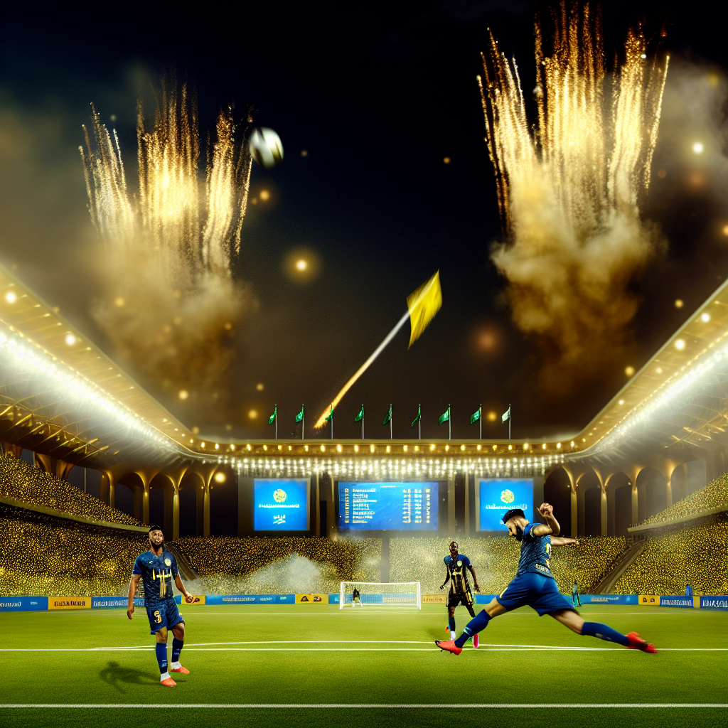 Victoria Espectacular: Al Nassr vence a Al Okhdood en Noche de Fútbol Mágica Gol decisivo en partido Al Nassr vence a Al Okhdood con fuegos artificiales en estadio lleno