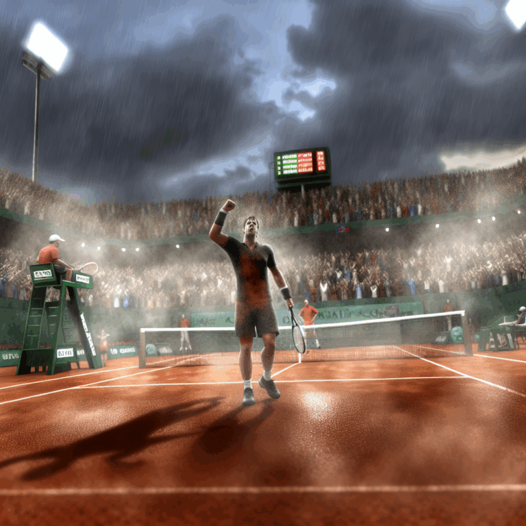 Carlos Alcaraz celebrates victory under rain at Masters 1000 de Roma, with fans cheering