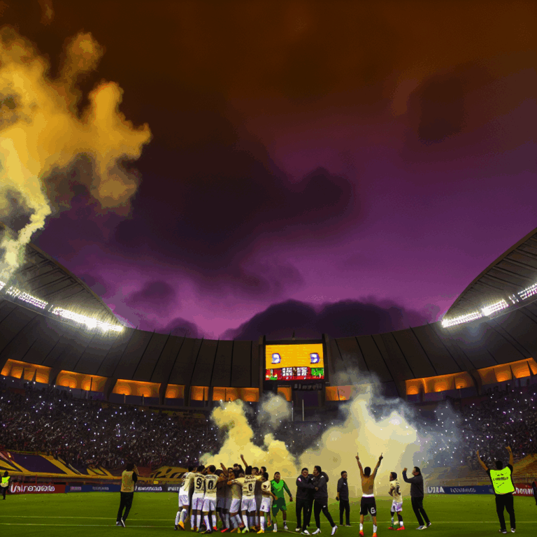 Celebración de Universitario tras vencer a Alianza Atlético en estadio iluminado