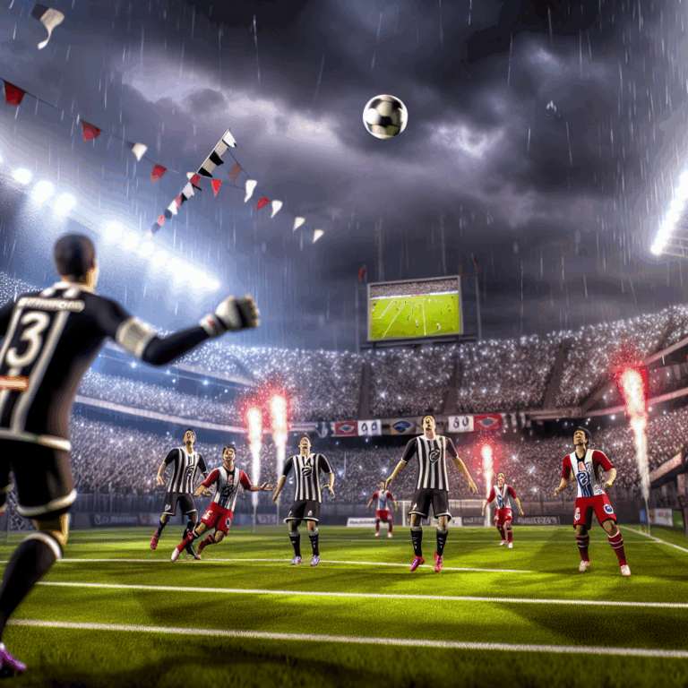Partido dramático bajo la lluvia entre Botafogo vs Estudiantes, jugadores en acción en el campo