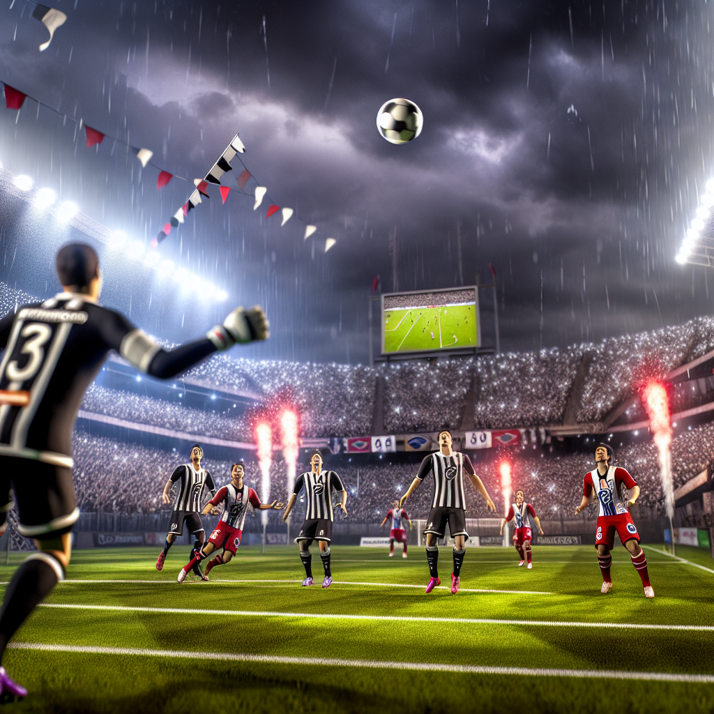 Encuentro Clave Botafogo vs Estudiantes en Noche Lluviosa Partido dramático bajo la lluvia entre Botafogo vs Estudiantes, jugadores en acción en el campo